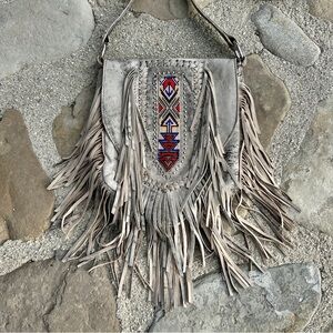 Tribe America 🇺🇸 Leather Fringe Boho Shoulder Bag - Tan New
